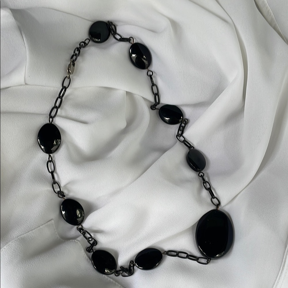 Black Agate Minimalist Necklace with Delicate Chain